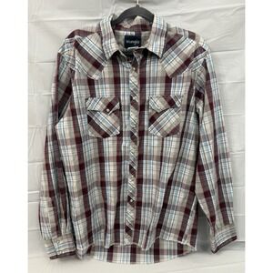 Wrangler Pearl Snap Maroon Plaid Long Sleeve‎ Western Size XL